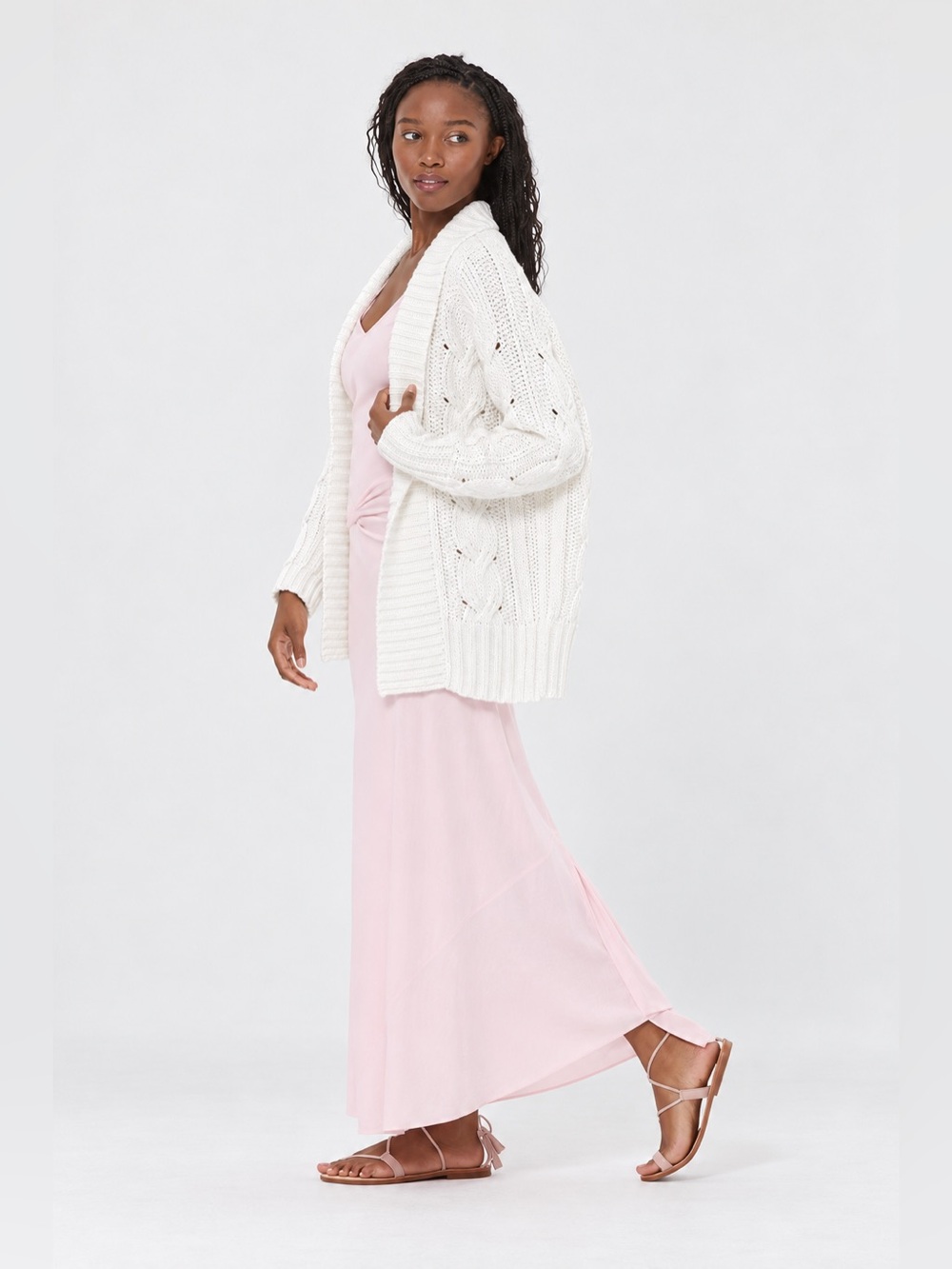 Young Fabulous & Broke YFB Cable Knit Cardigan M White 100% Cotton Open Front NW